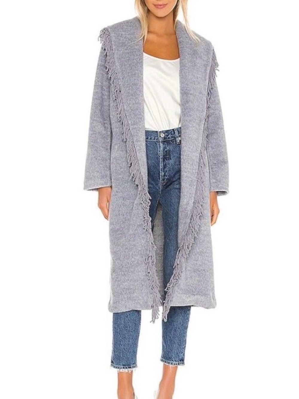 Line & Dot Gray Coat with Fringe Detail